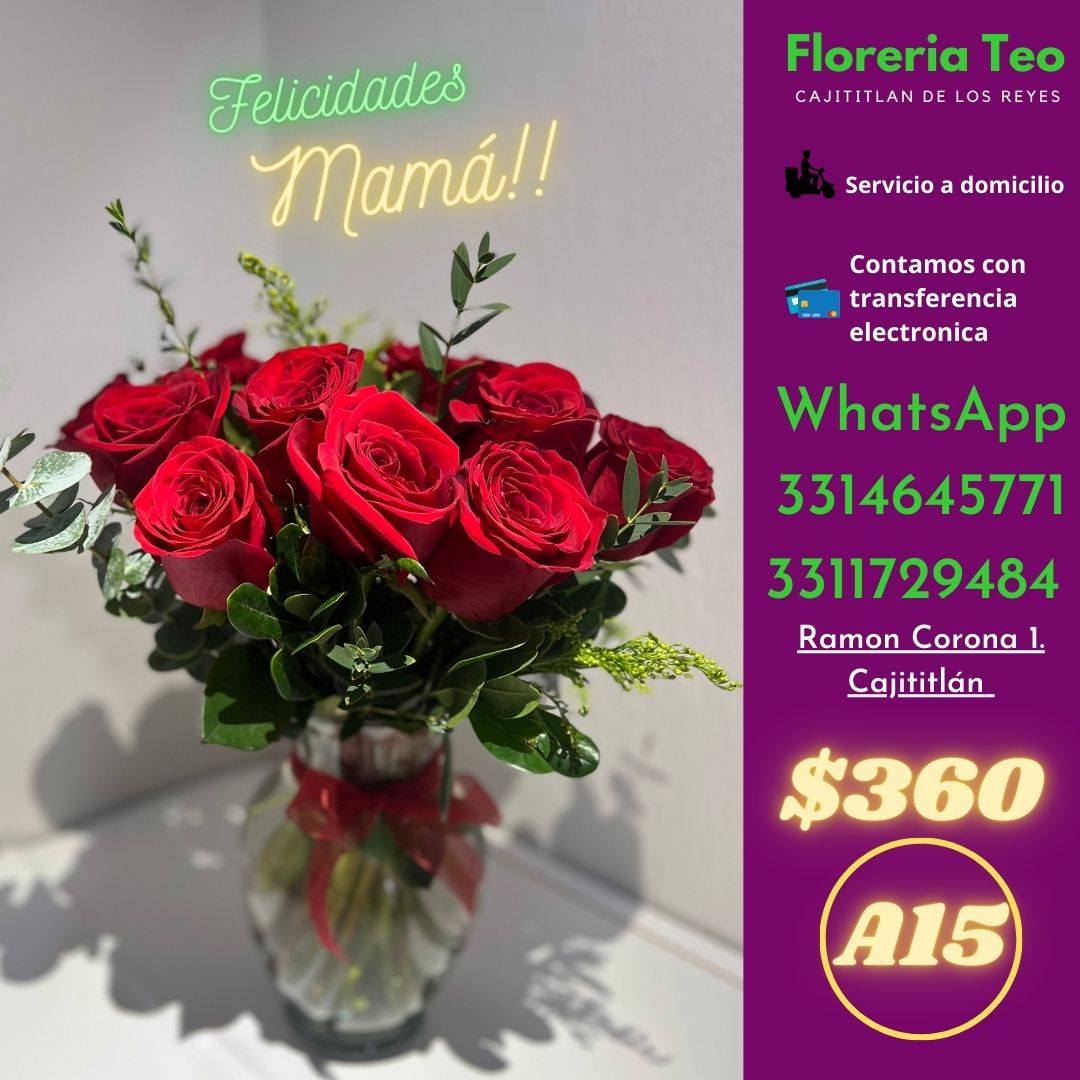 Jarron de cristal con 12 rosas. A15