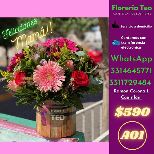 Arreglo Floral Gerbera y Rosa. A01
