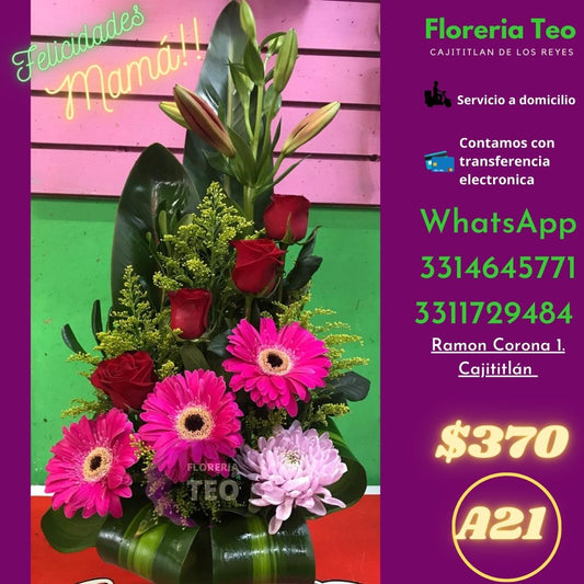 Arreglo floral Rosa, Lili y Gerbera. A21
