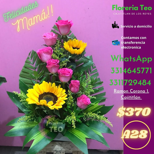 Arreglo Floral de Rosas y Girasol. R28