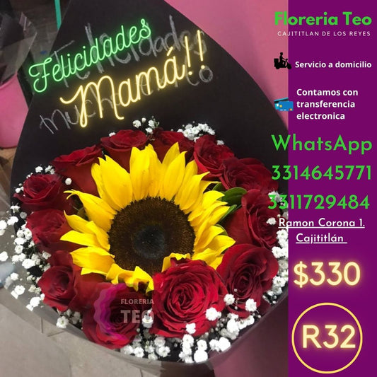 Ramo de Rosas y Girasol. R32