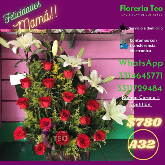 Arreglo Floral de Rosas y Lilis. A32