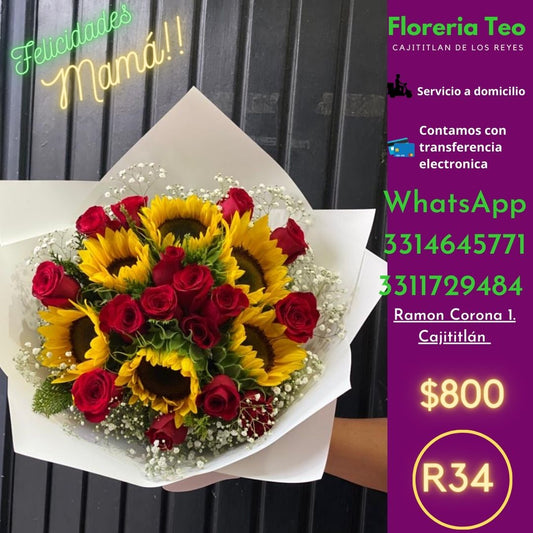 Ramo de Rosas y Girasol. R34