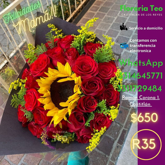 Ramo de Rosas y Girasol. R35