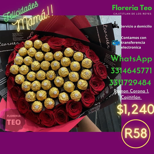 Ramo de Rosas con Ferreros. R58