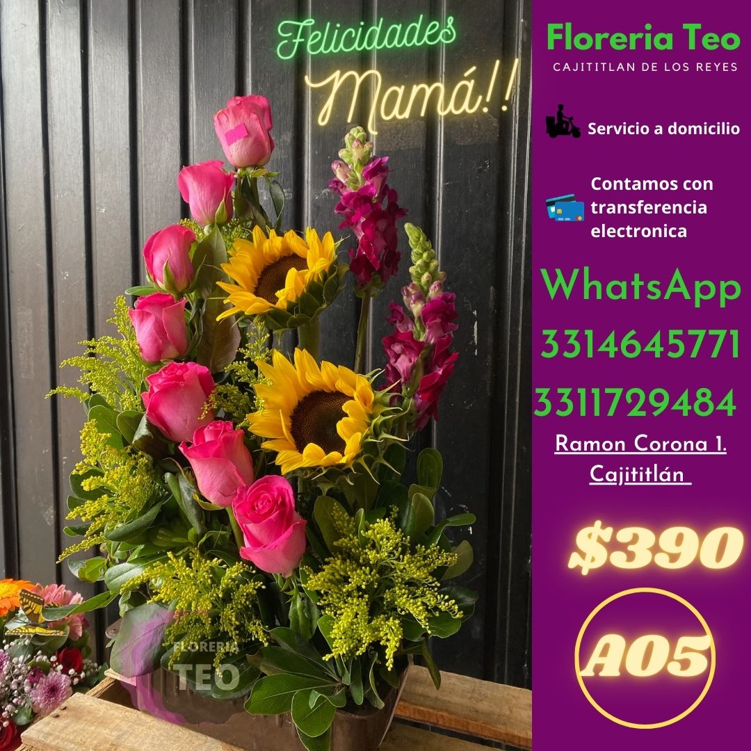 Arreglo Floral de Rosas y Girasol. A05